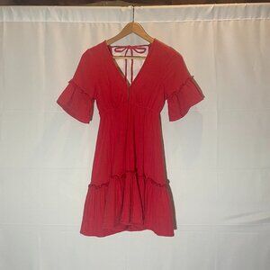 BILLABONG X Sincerely Jules Soft Red Ruffle Lovers Wish Gauzy Dress Deep-Back Sm